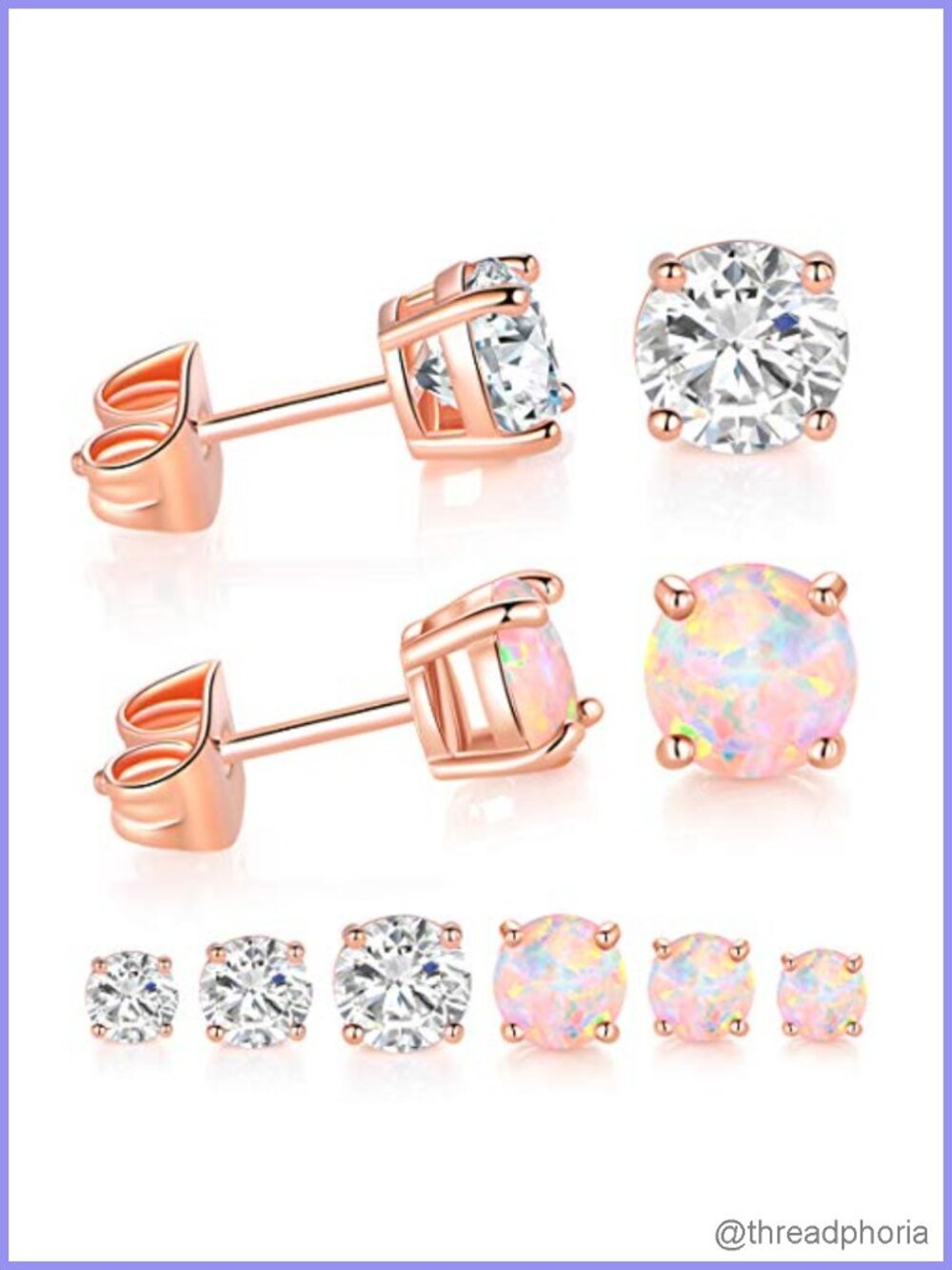 18K Rose Gold Plated Opal Cubic Zirconia Stud Earrings Set - Hypoallergenic